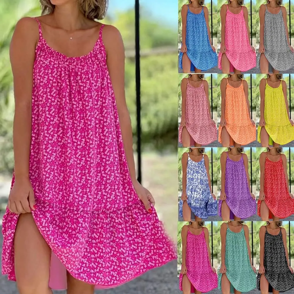 Pink Sundress, CamiBloom - Floral Printed Camisole Dress for Women, Boho Pink Cami Bloom Dress