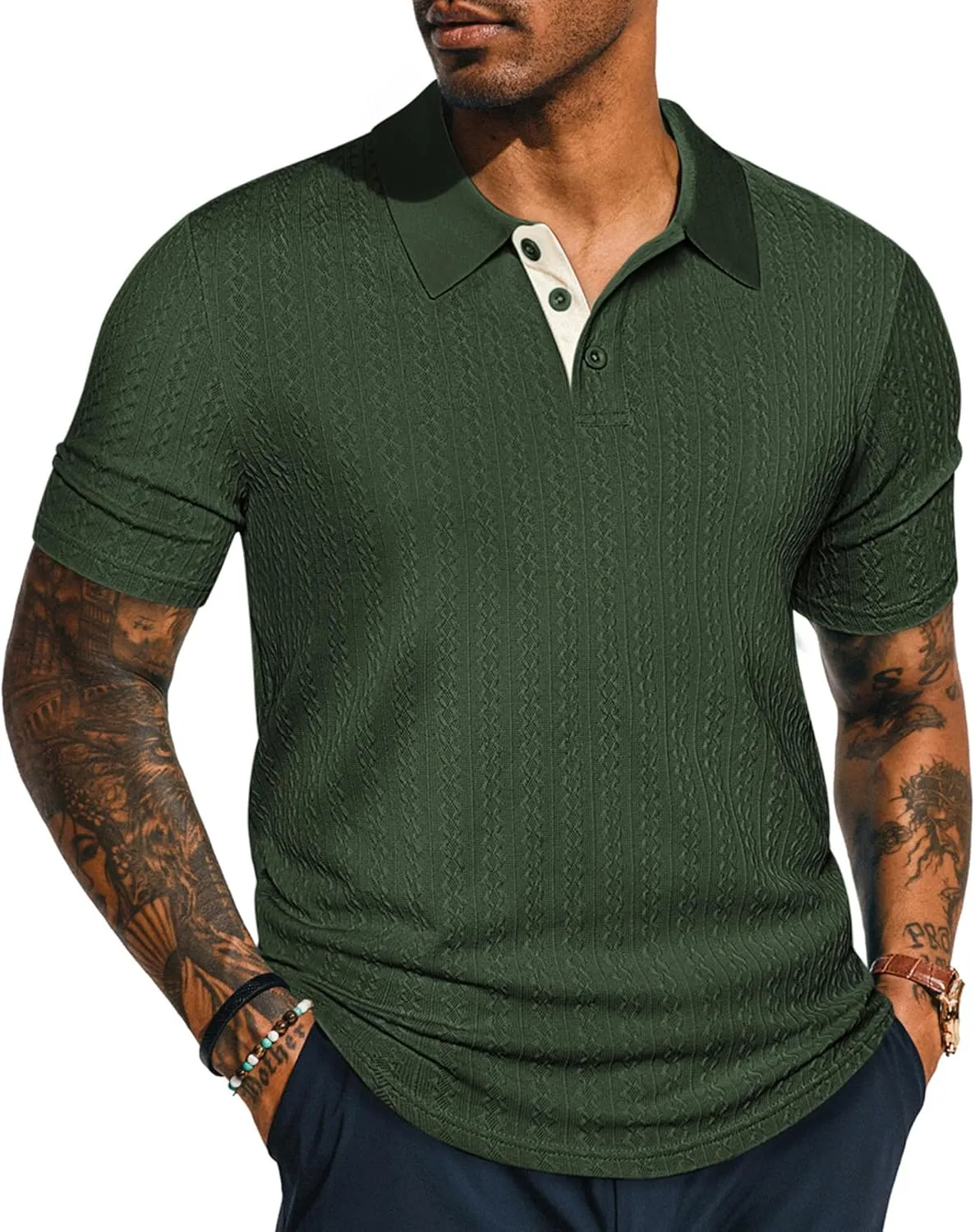 PJ PAUL JONES Mens Polo Shirts Short Sleeve Textured Polo T Shirt Summer Casual Knitted Golf Shirt