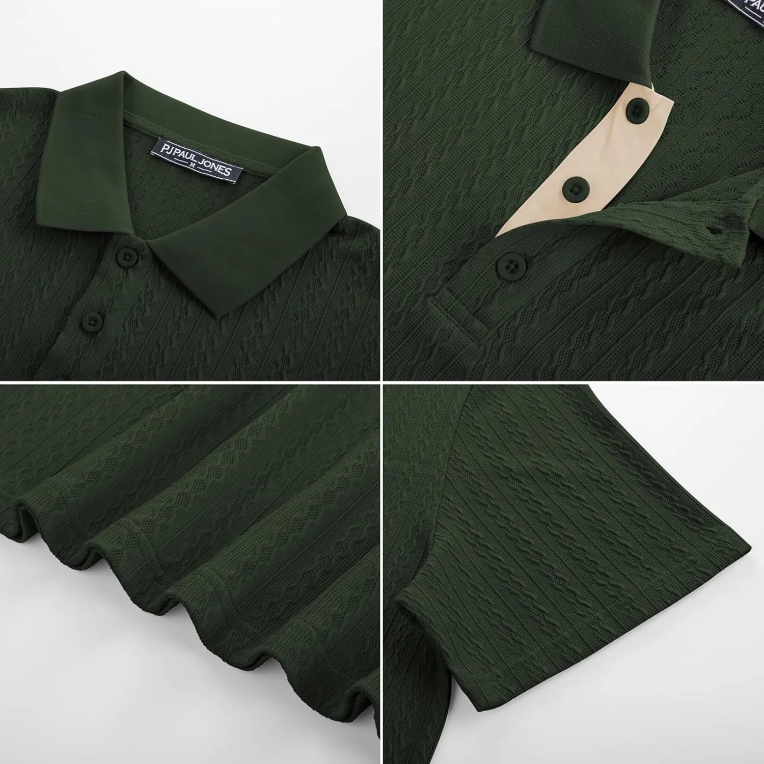 PJ PAUL JONES Mens Polo Shirts Short Sleeve Textured Polo T Shirt Summer Casual Knitted Golf Shirt