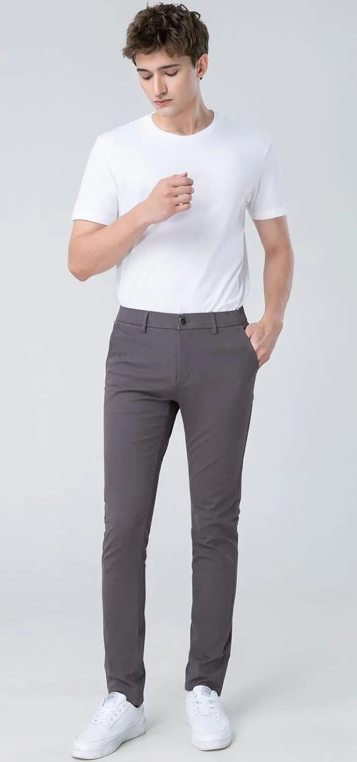Plaid&Plain Mens Skinny Khaki Pants Skinny Fit Chinos