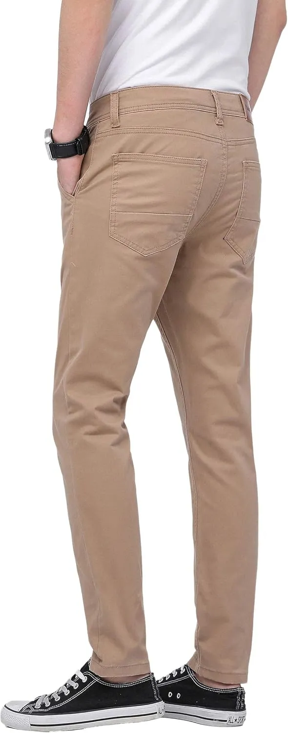 Plaid&Plain Mens Skinny Khaki Pants Skinny Fit Chinos