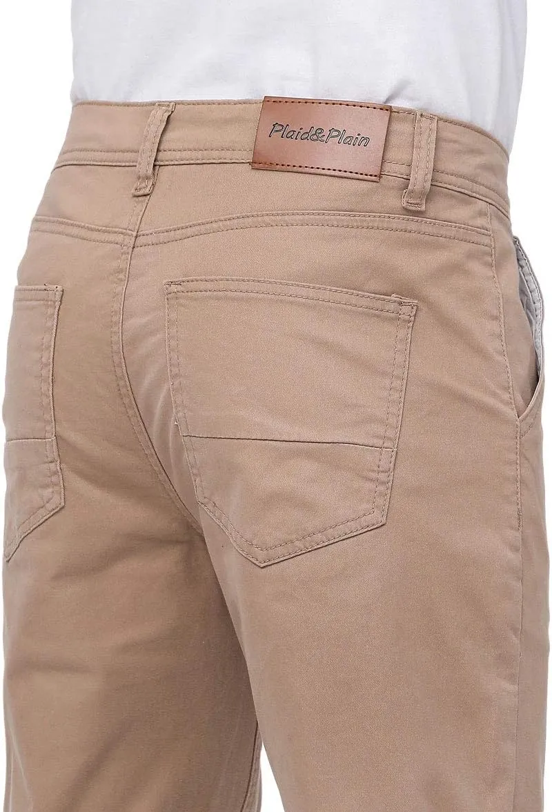 Plaid&Plain Mens Skinny Khaki Pants Skinny Fit Chinos