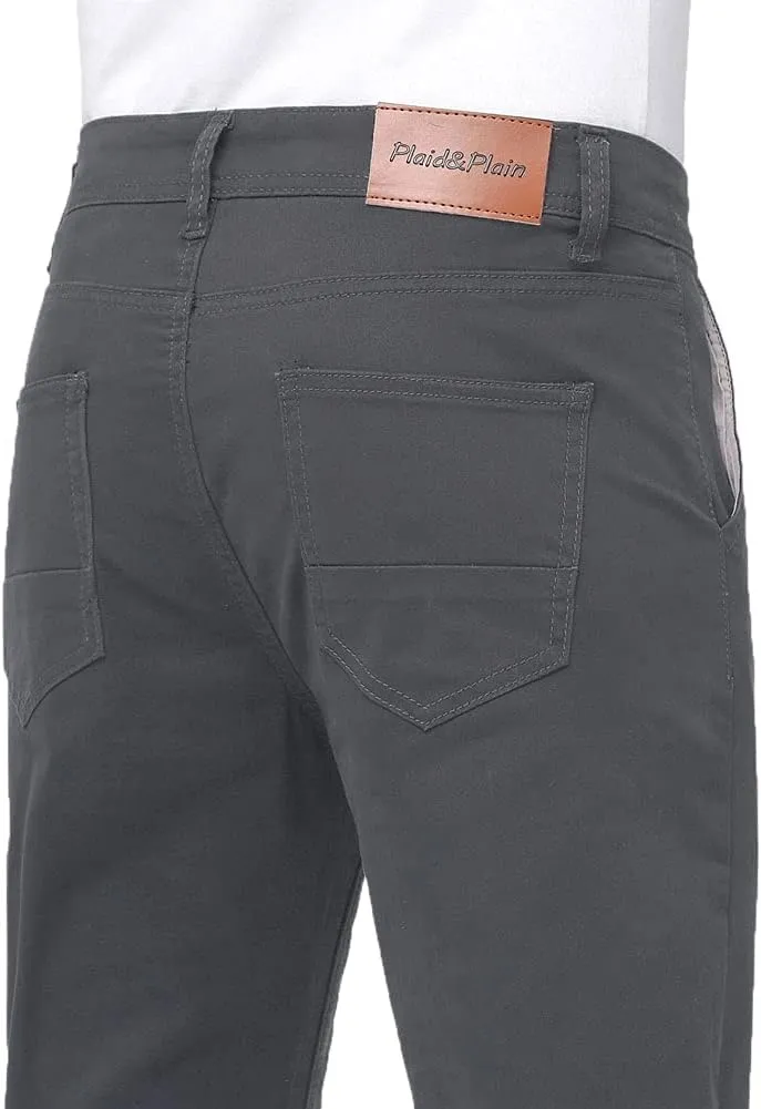 Plaid&Plain Mens Skinny Khaki Pants Skinny Fit Chinos
