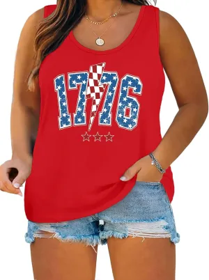 Plus Size American Flag Shirt for Women 4th of July Tank Top Patriotic Sleeveless Shirt USA Print Racerback Vest