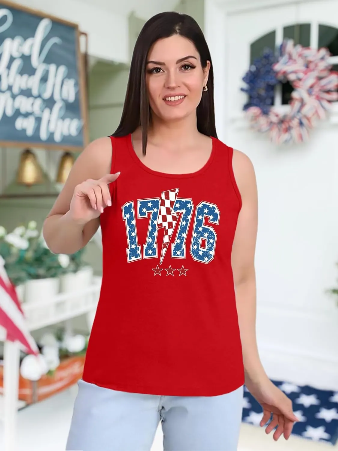 Plus Size American Flag Shirt for Women 4th of July Tank Top Patriotic Sleeveless Shirt USA Print Racerback Vest