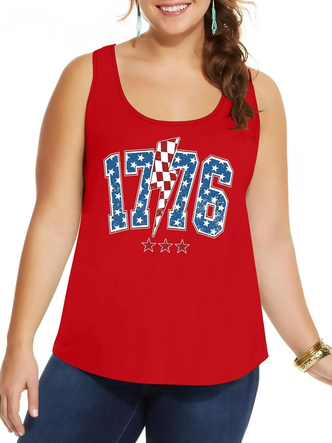 Plus Size American Flag Shirt for Women 4th of July Tank Top Patriotic Sleeveless Shirt USA Print Racerback Vest