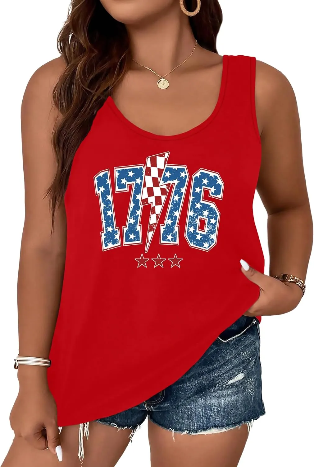 Plus Size American Flag Shirt for Women 4th of July Tank Top Patriotic Sleeveless Shirt USA Print Racerback Vest