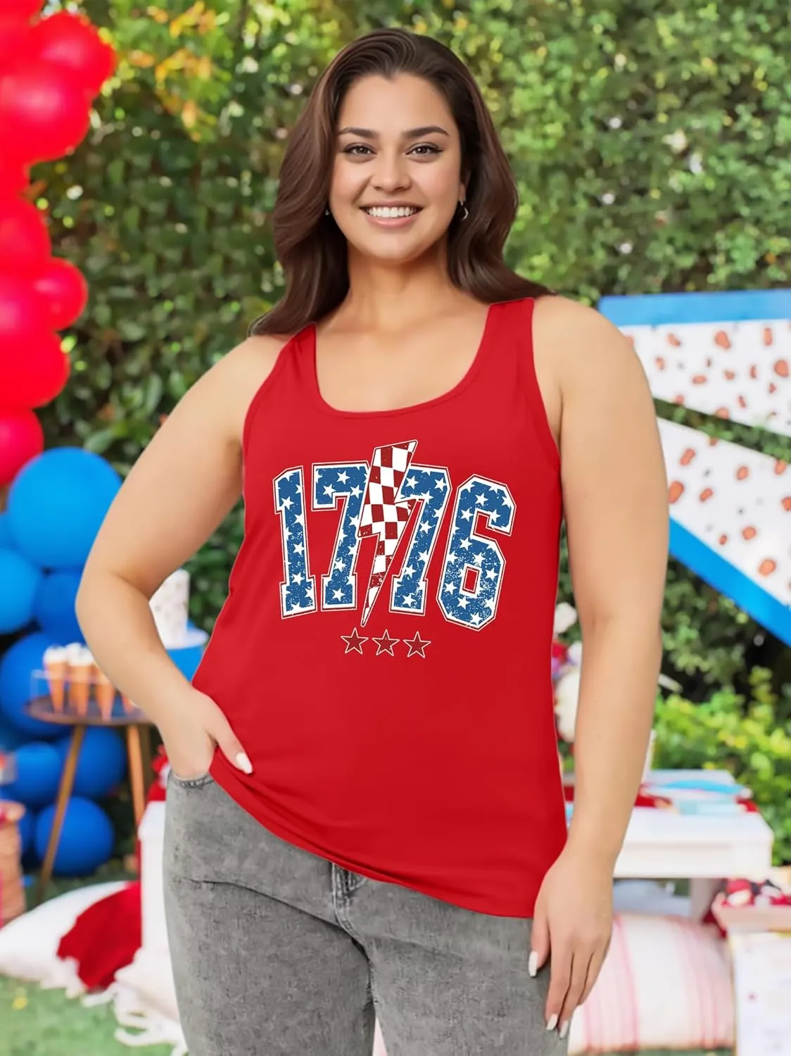 Plus Size American Flag Shirt for Women 4th of July Tank Top Patriotic Sleeveless Shirt USA Print Racerback Vest