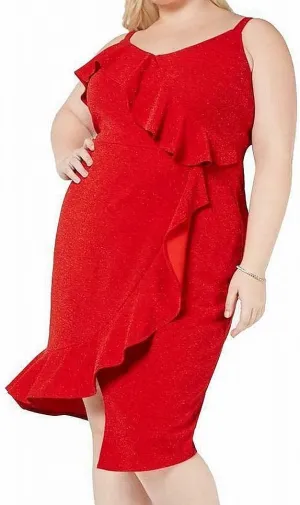Plus Size Asymmetrical-Ruffle Midi Dress Red" To "Love Squared Womens Plus Size Asymmetrical-Ruffle Midi Dress, Red, X-Large
