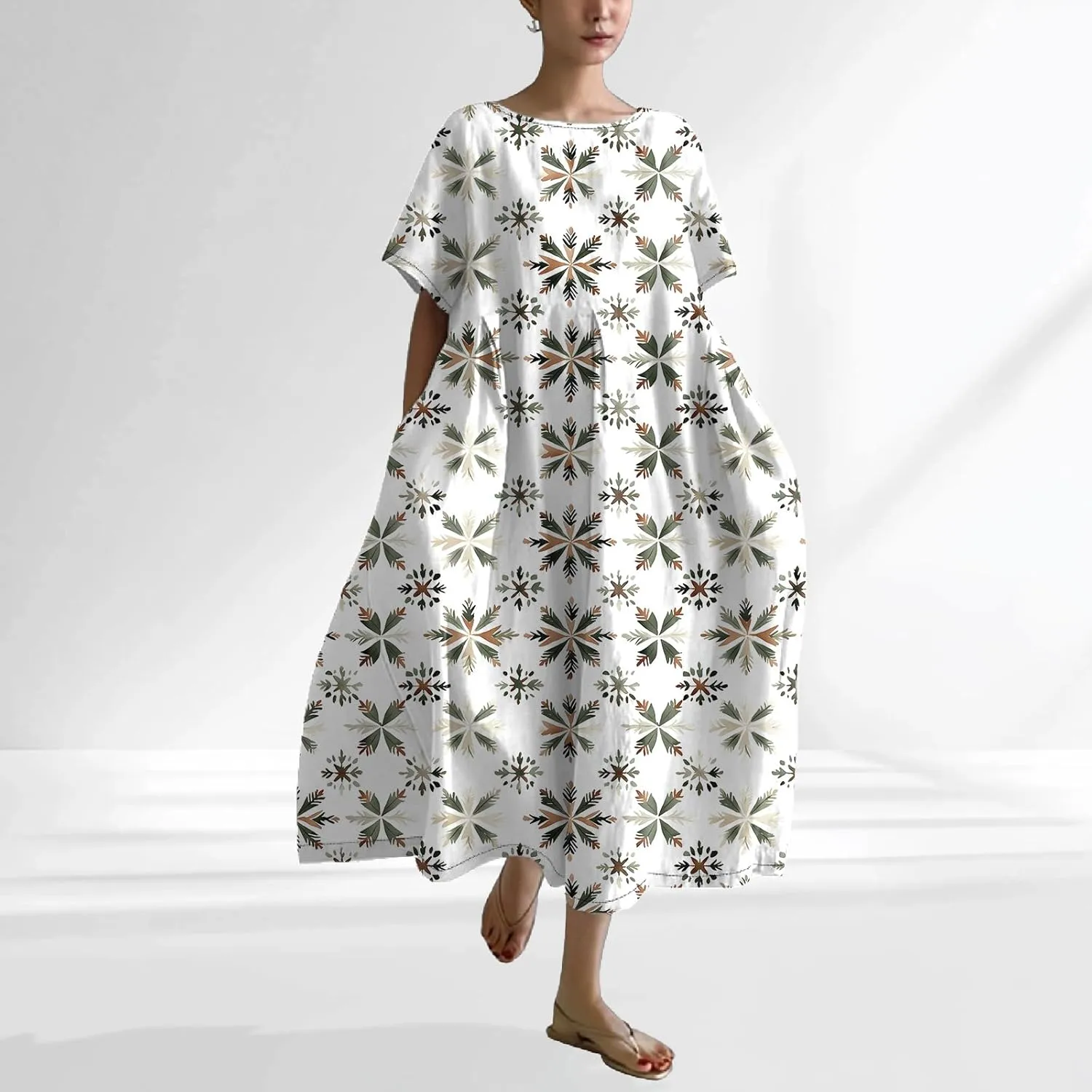 Plus Size Floral Maxi Dress for Women Summer Casual Short Sleeve Boho Dress Cotton Beach Sundresses with Pockets