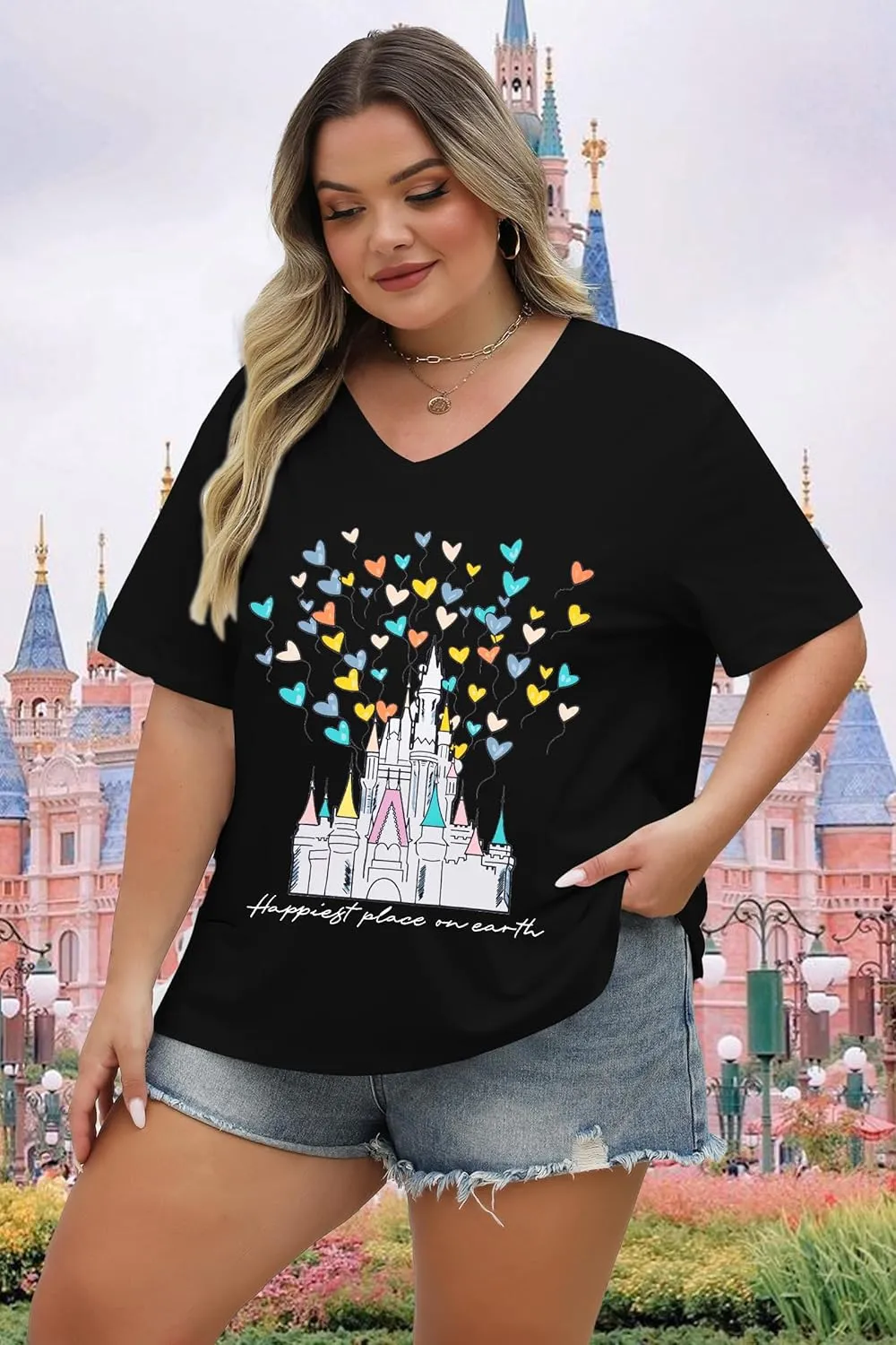 Plus Size Magic Kingdom Shirts for Women Castle Graphic T Shirt Cute Holiday Shirt Princess Tee Funny Vacation Tops