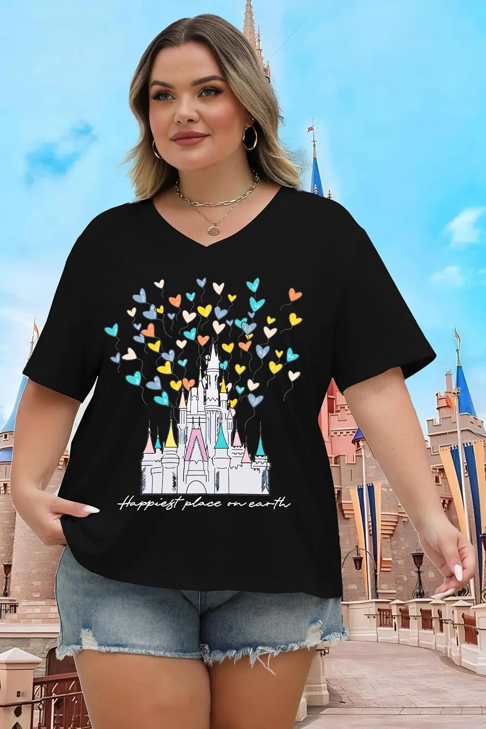 Plus Size Magic Kingdom Shirts for Women Castle Graphic T Shirt Cute Holiday Shirt Princess Tee Funny Vacation Tops