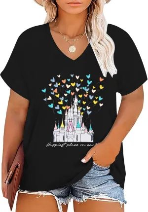 Plus Size Magic Kingdom Shirts for Women Castle Graphic T Shirt Cute Holiday Shirt Princess Tee Funny Vacation Tops