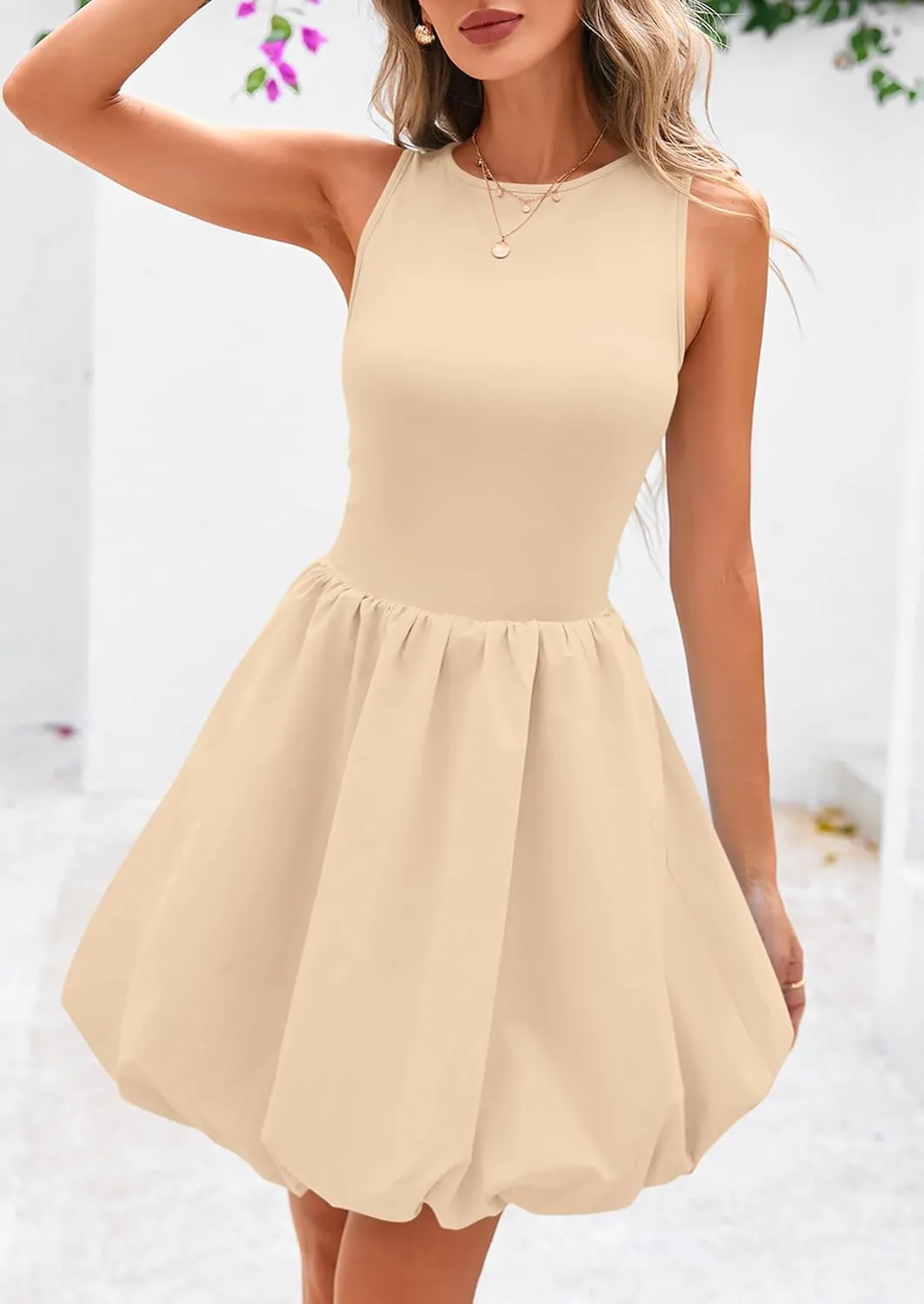 PRETTYGARDEN Summer Dresses for Women 2025 Casual Sleeveless Tank Mini Short Dress Crew Neck Bubble Sundress with Pockets