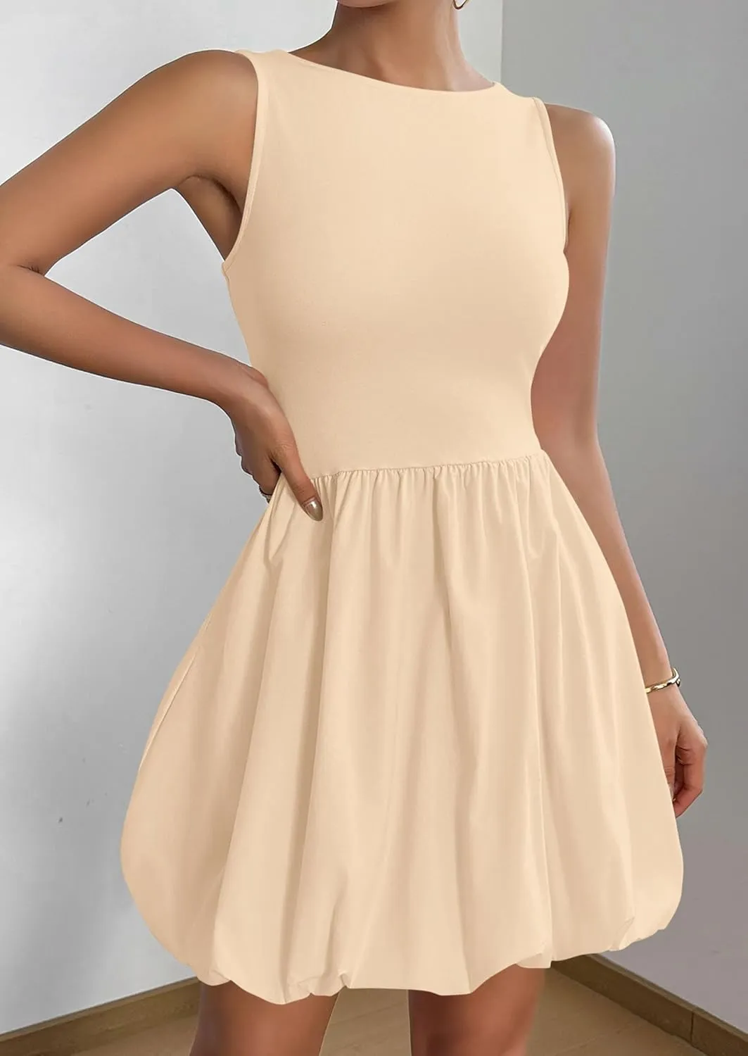 PRETTYGARDEN Summer Dresses for Women 2025 Casual Sleeveless Tank Mini Short Dress Crew Neck Bubble Sundress with Pockets