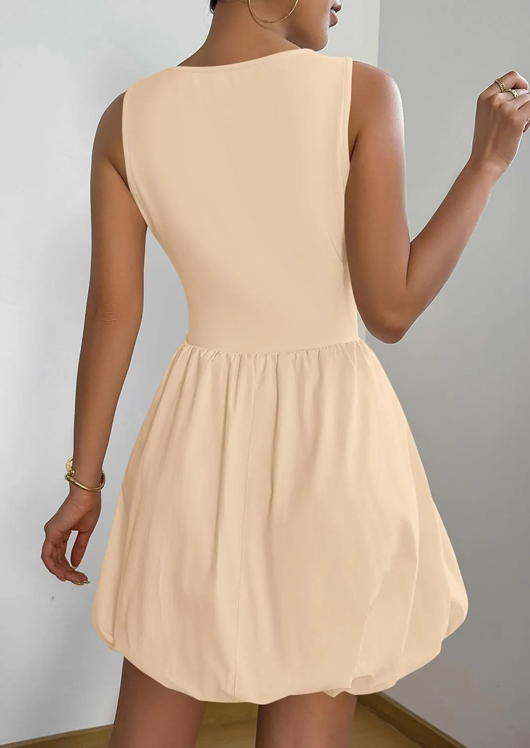 PRETTYGARDEN Summer Dresses for Women 2025 Casual Sleeveless Tank Mini Short Dress Crew Neck Bubble Sundress with Pockets