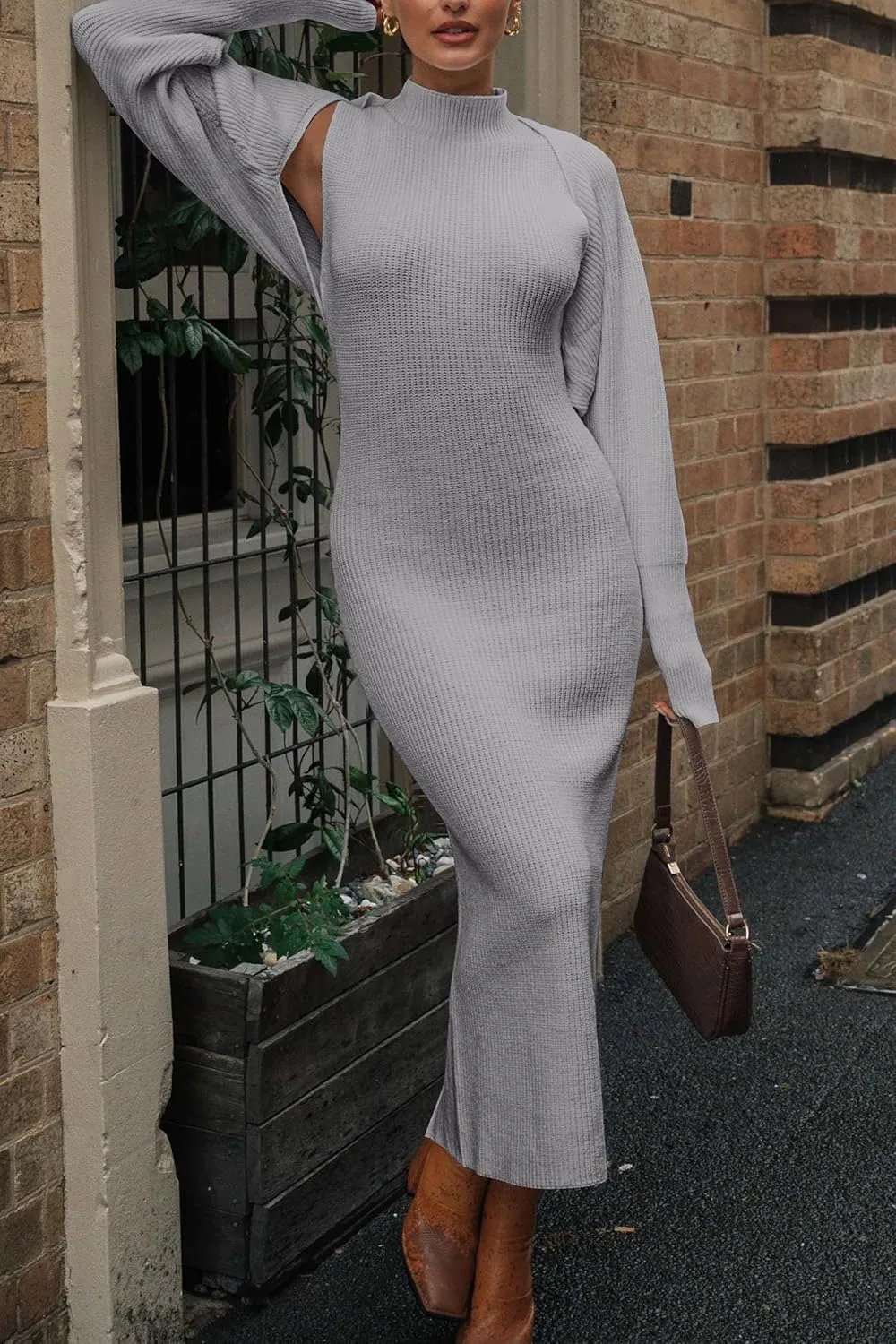 PRETTYGARDEN Womens Fall 2 Piece Outfits Bodycon Maxi Tank Pullover Sweater Dress and Long Sleeve Cropped Cardigan Knit Sets