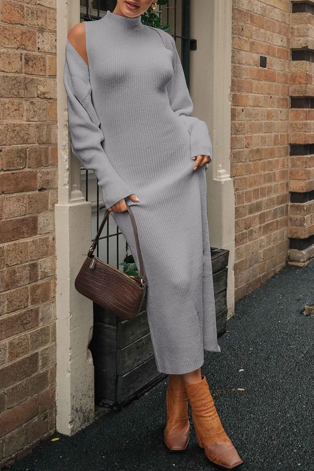 PRETTYGARDEN Womens Fall 2 Piece Outfits Bodycon Maxi Tank Pullover Sweater Dress and Long Sleeve Cropped Cardigan Knit Sets