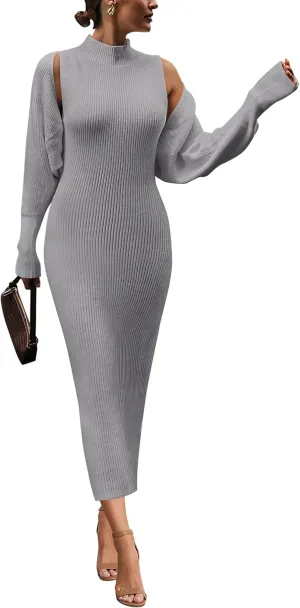 PRETTYGARDEN Womens Fall 2 Piece Outfits Bodycon Maxi Tank Pullover Sweater Dress and Long Sleeve Cropped Cardigan Knit Sets