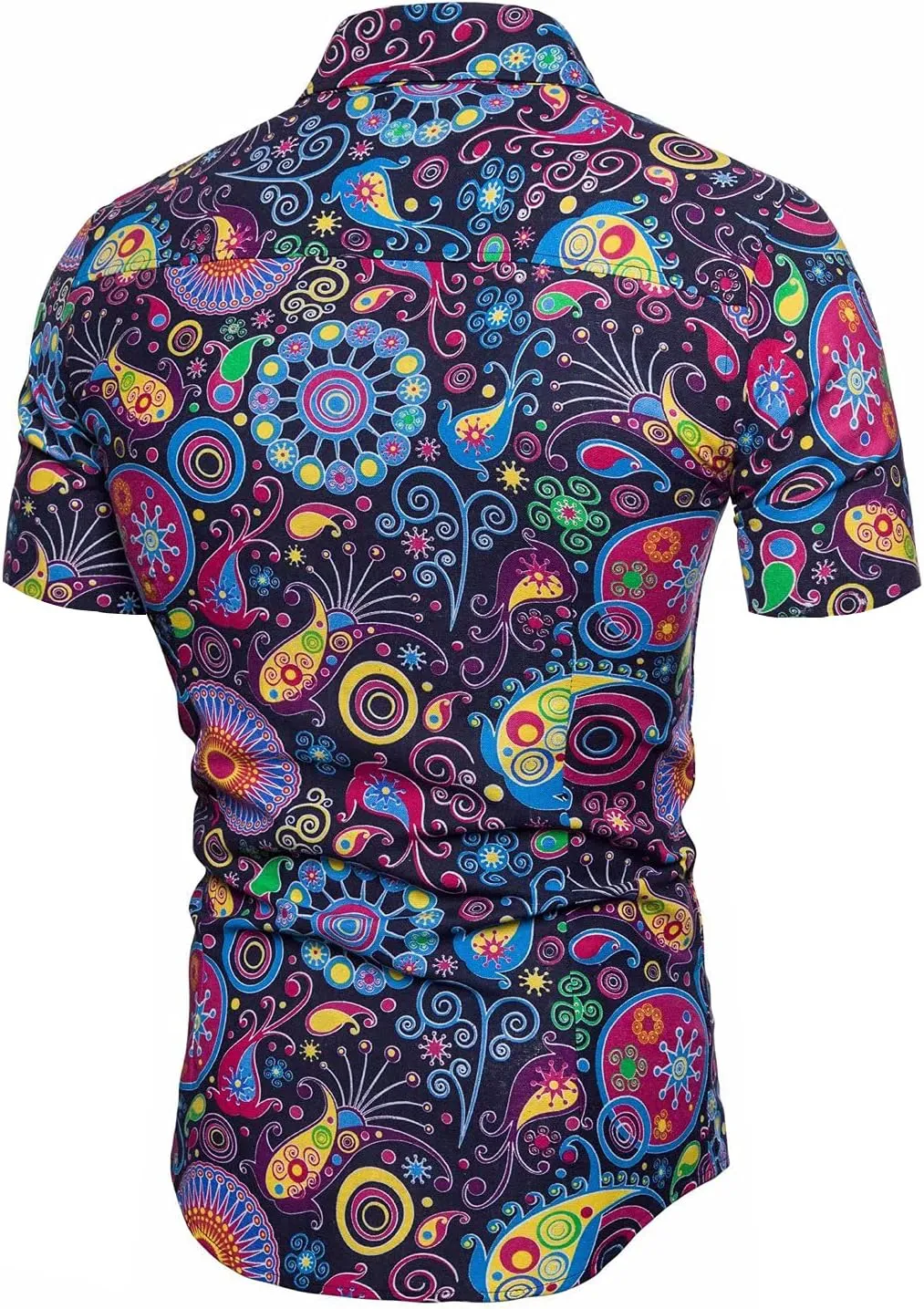 QZH.DUAO Mens 70s Disco Party Shirts Casual Paisley Button Down Shirt Vintage Floral Hawaiian Beach Short Sleeve Shirt