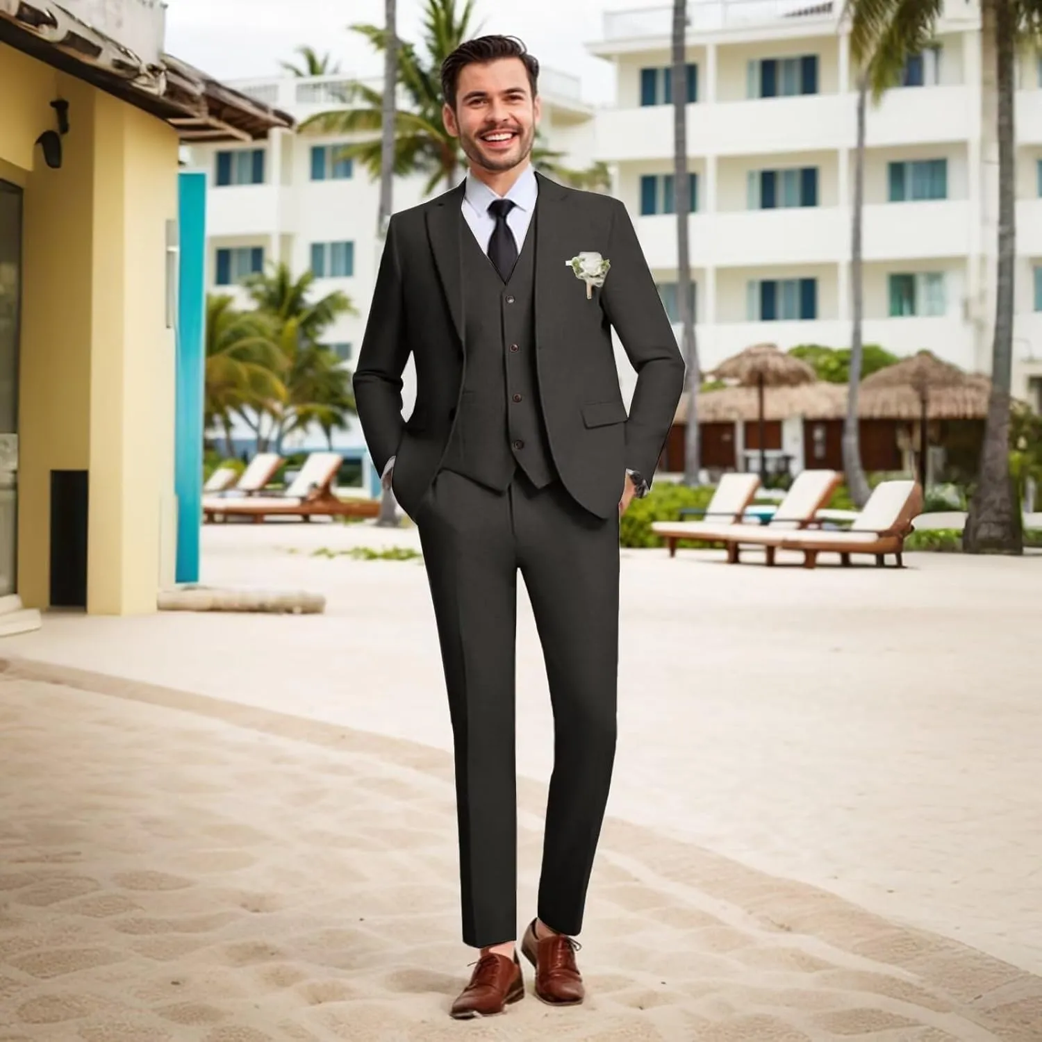 Retro Mens Linen Suit Slim Fit 3 Piece Summer Wedding Suit Casual Beach Linen Suits for Men Prom Jacket Vest Pant Set