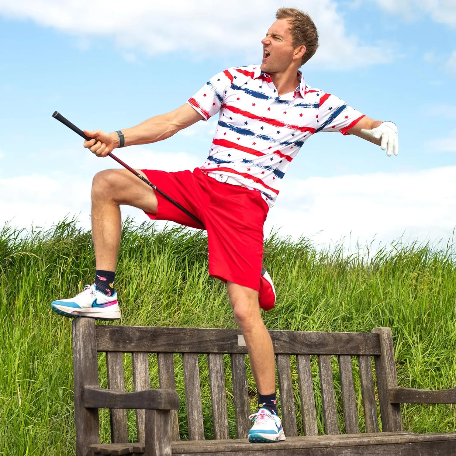 Royal & Awesome American Flag Golf Shirt, Patriotic Golf Shirt, USA Golf Shirts