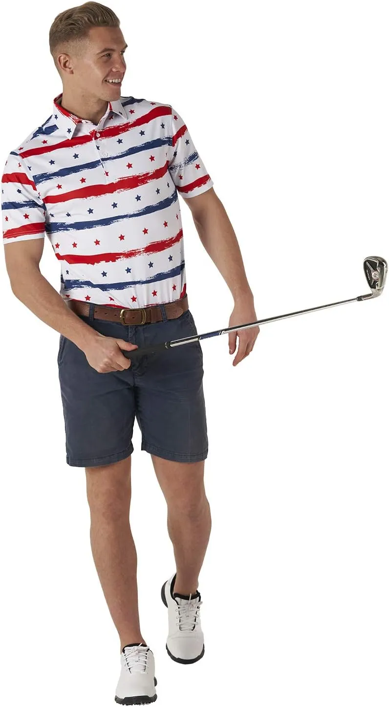 Royal & Awesome American Flag Golf Shirt, Patriotic Golf Shirt, USA Golf Shirts