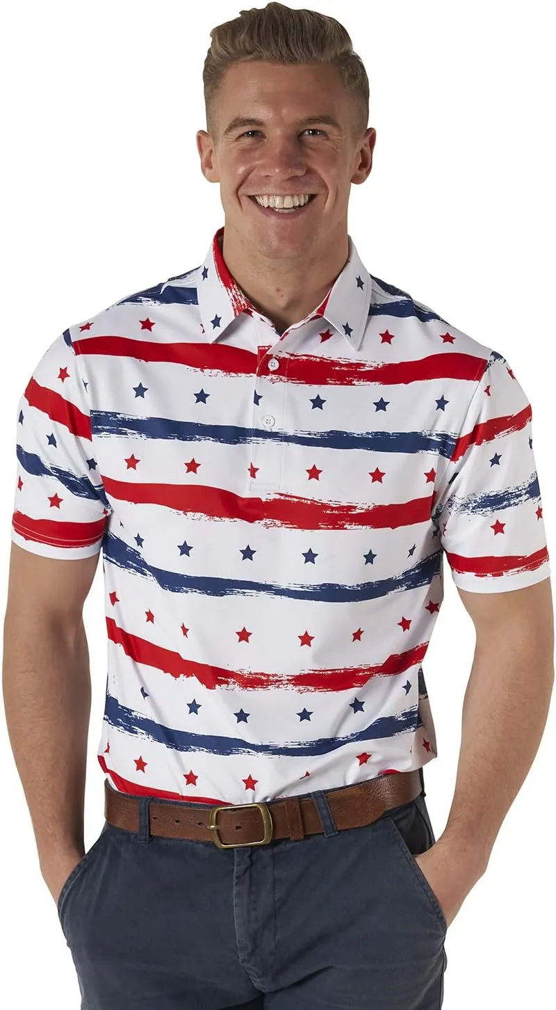 Royal & Awesome American Flag Golf Shirt, Patriotic Golf Shirt, USA Golf Shirts