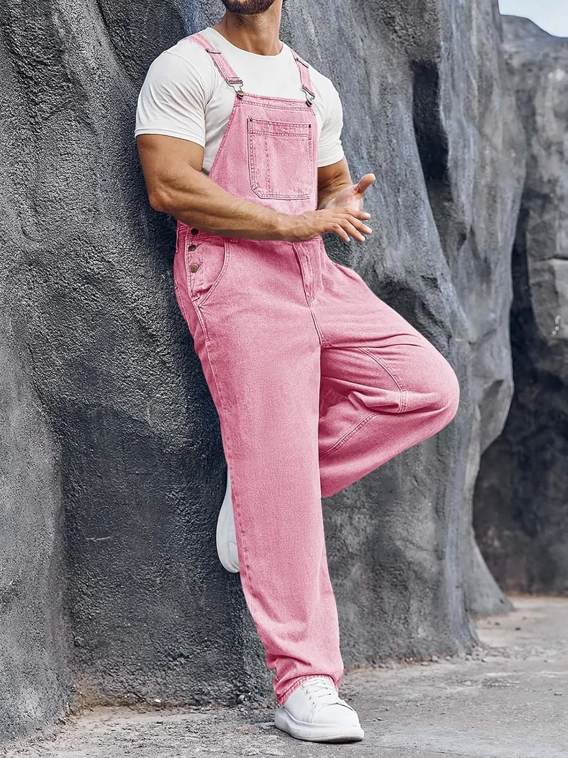 Runcati Men's Denim Bib Overall Jean Romper Trousers Adjustable Strap Workwear Slim Fit Jumpsuit
