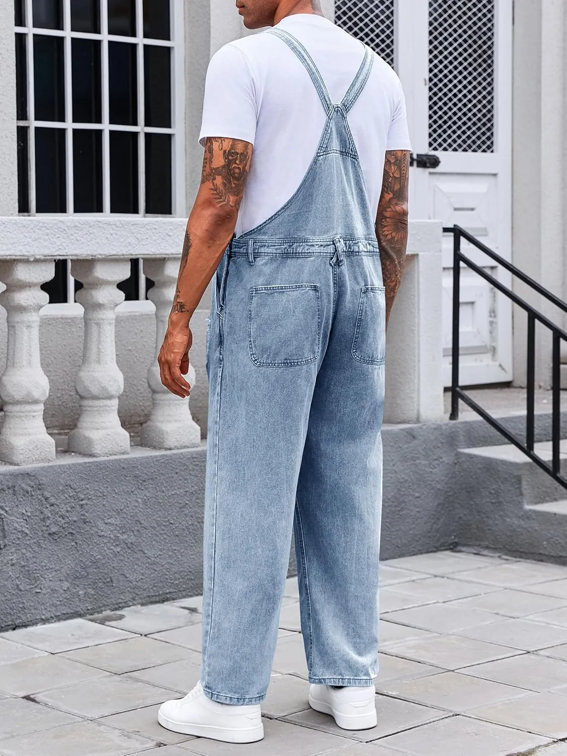 Runcati Men's Denim Bib Overall Jean Romper Trousers Adjustable Strap Workwear Slim Fit Jumpsuit