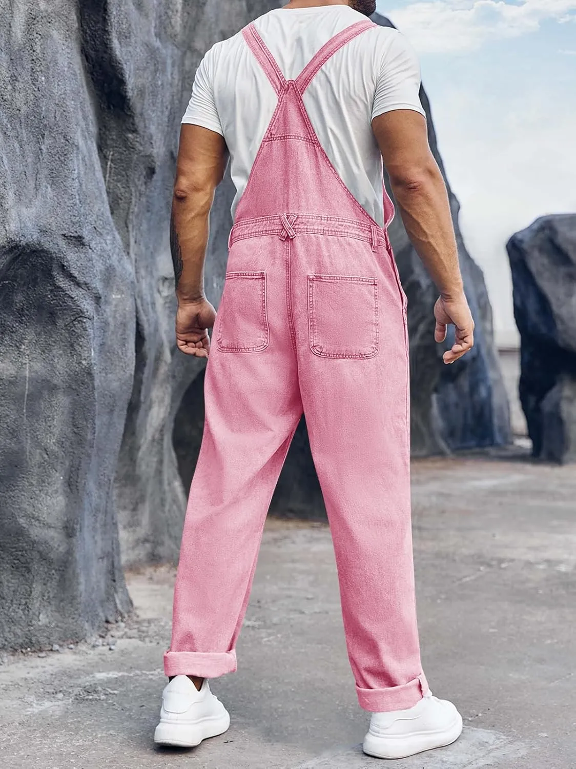 Runcati Men's Denim Bib Overall Jean Romper Trousers Adjustable Strap Workwear Slim Fit Jumpsuit