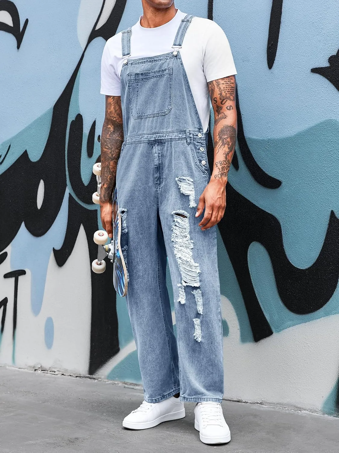 Runcati Men's Denim Bib Overall Jean Romper Trousers Adjustable Strap Workwear Slim Fit Jumpsuit