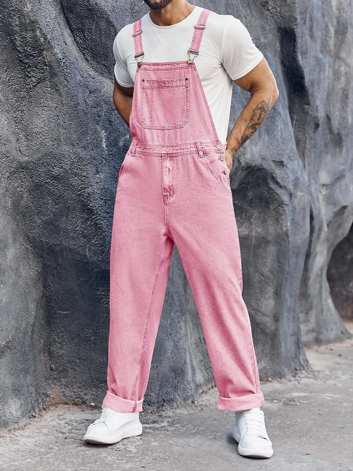 Runcati Men's Denim Bib Overall Jean Romper Trousers Adjustable Strap Workwear Slim Fit Jumpsuit