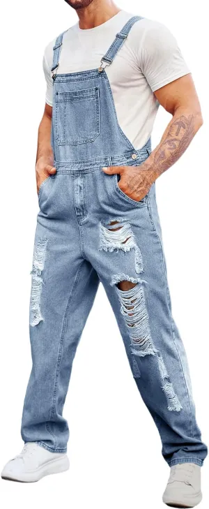 Runcati Men's Denim Bib Overall Jean Romper Trousers Adjustable Strap Workwear Slim Fit Jumpsuit