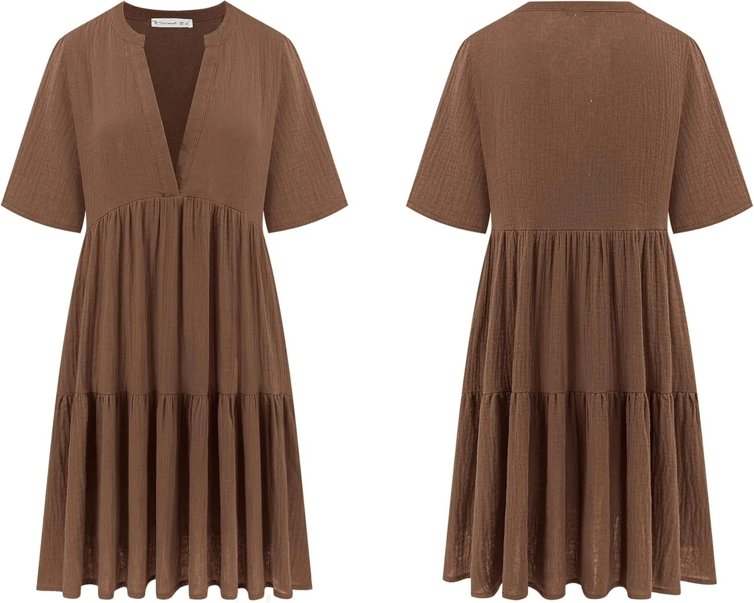 R.Vivimos Womens Summer Cotton Flowy Mini Dress V Neck Short Sleeve Boho Ruffle Tiered Casual Loose Tunic Dress