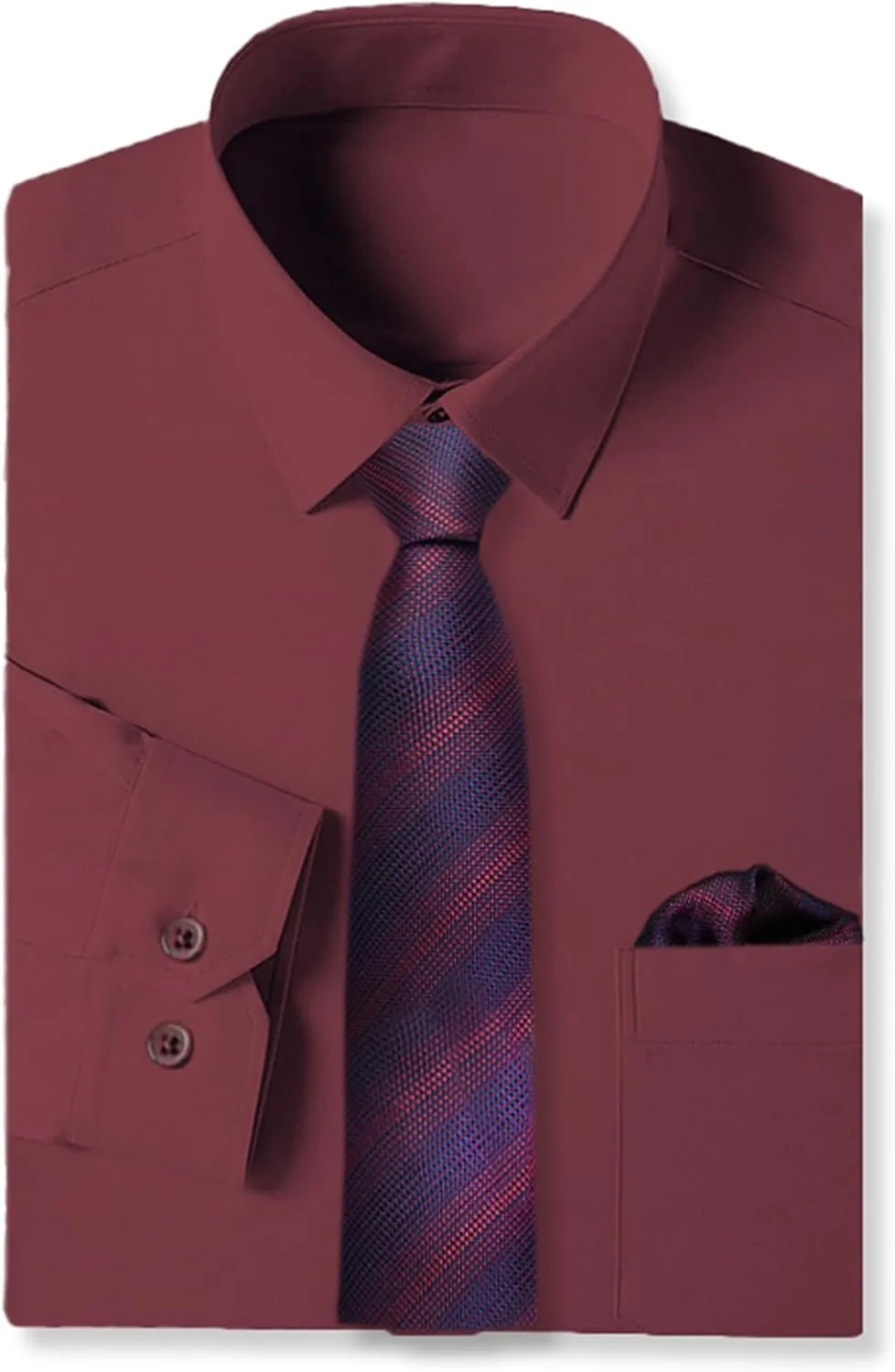 SANGTREE Mens Dress Shirt and Tie Set, Long Sleeve Button Down Shirt with Matching Tie and Handkerchief