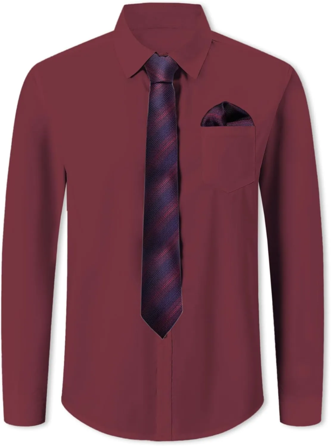 SANGTREE Mens Dress Shirt and Tie Set, Long Sleeve Button Down Shirt with Matching Tie and Handkerchief