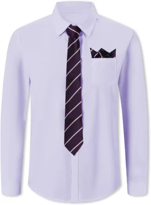 SANGTREE Mens Dress Shirt and Tie Set, Long Sleeve Button Down Shirt with Matching Tie and Handkerchief