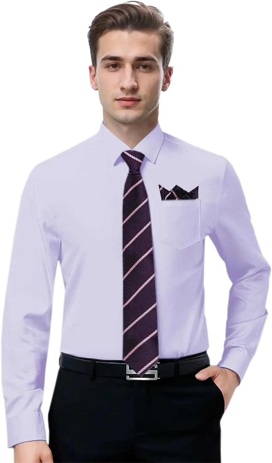 SANGTREE Mens Dress Shirt and Tie Set, Long Sleeve Button Down Shirt with Matching Tie and Handkerchief