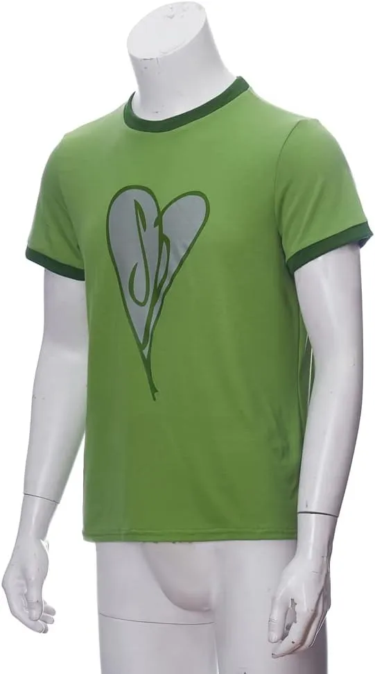 Scott Pilgrim Cosplay Costume Heart Ringer Shirt Green Printed T-Shirt Men Casual Short Sleeve Top
