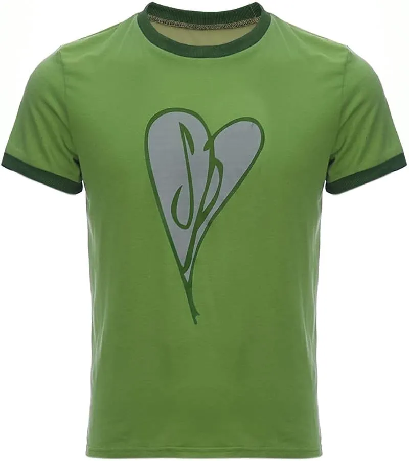 Scott Pilgrim Cosplay Costume Heart Ringer Shirt Green Printed T-Shirt Men Casual Short Sleeve Top
