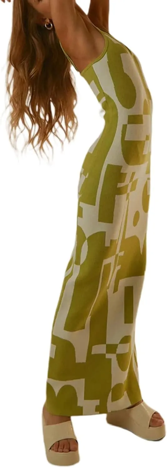 Sexy Knit Bodycon Dress for Women Sleeveless Spaghetti Strap Cut Out Maxi Dress Backless Y2K Summer Beach Dresses
