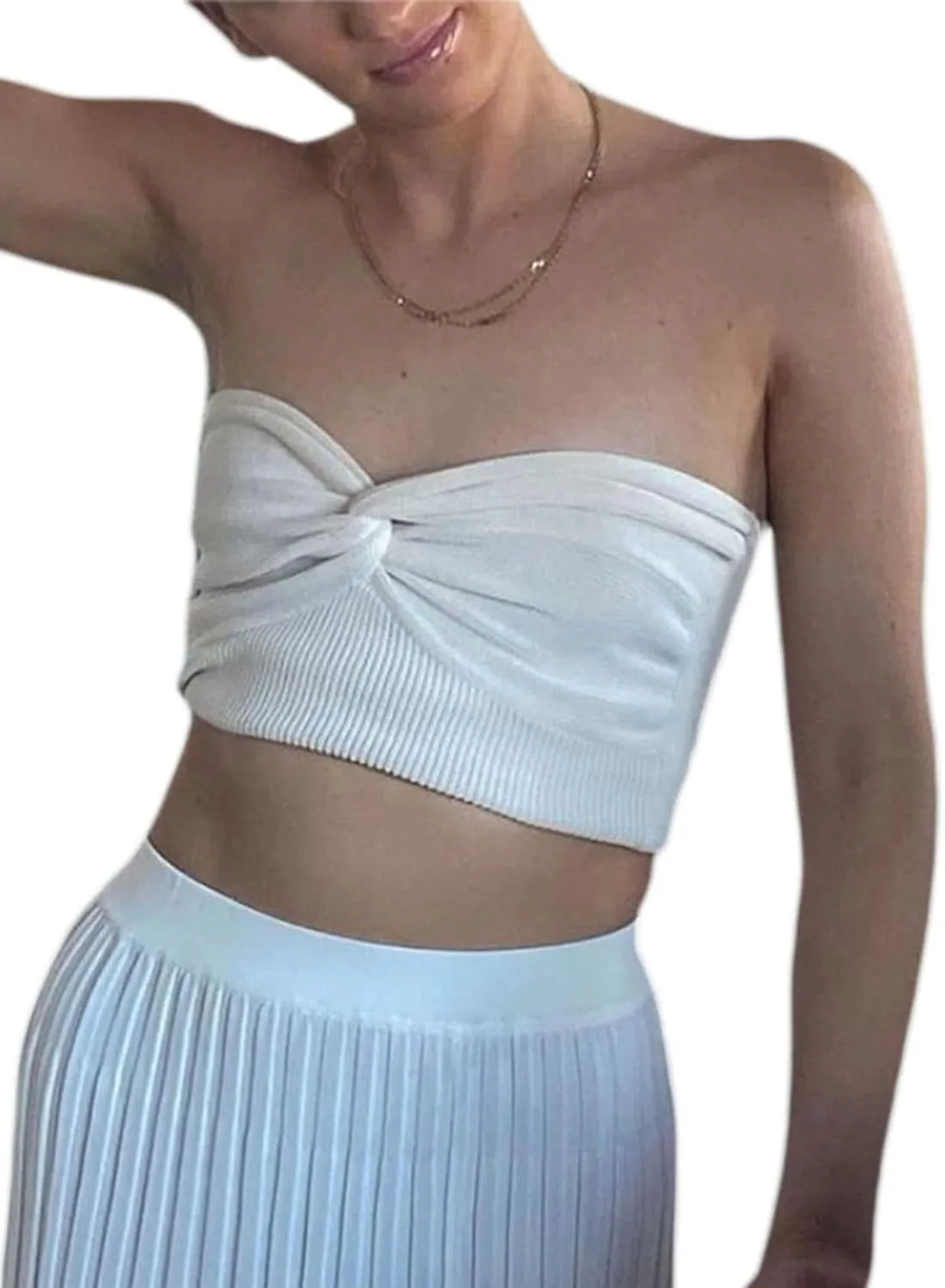 Sexy Strapless Crop Top for Womens Ribbed Knit Sleeveless Y2K Tube Summer Camisole Tank Top Vest Streewear