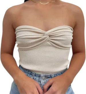 Sexy Strapless Crop Top for Womens Ribbed Knit Sleeveless Y2K Tube Summer Camisole Tank Top Vest Streewear