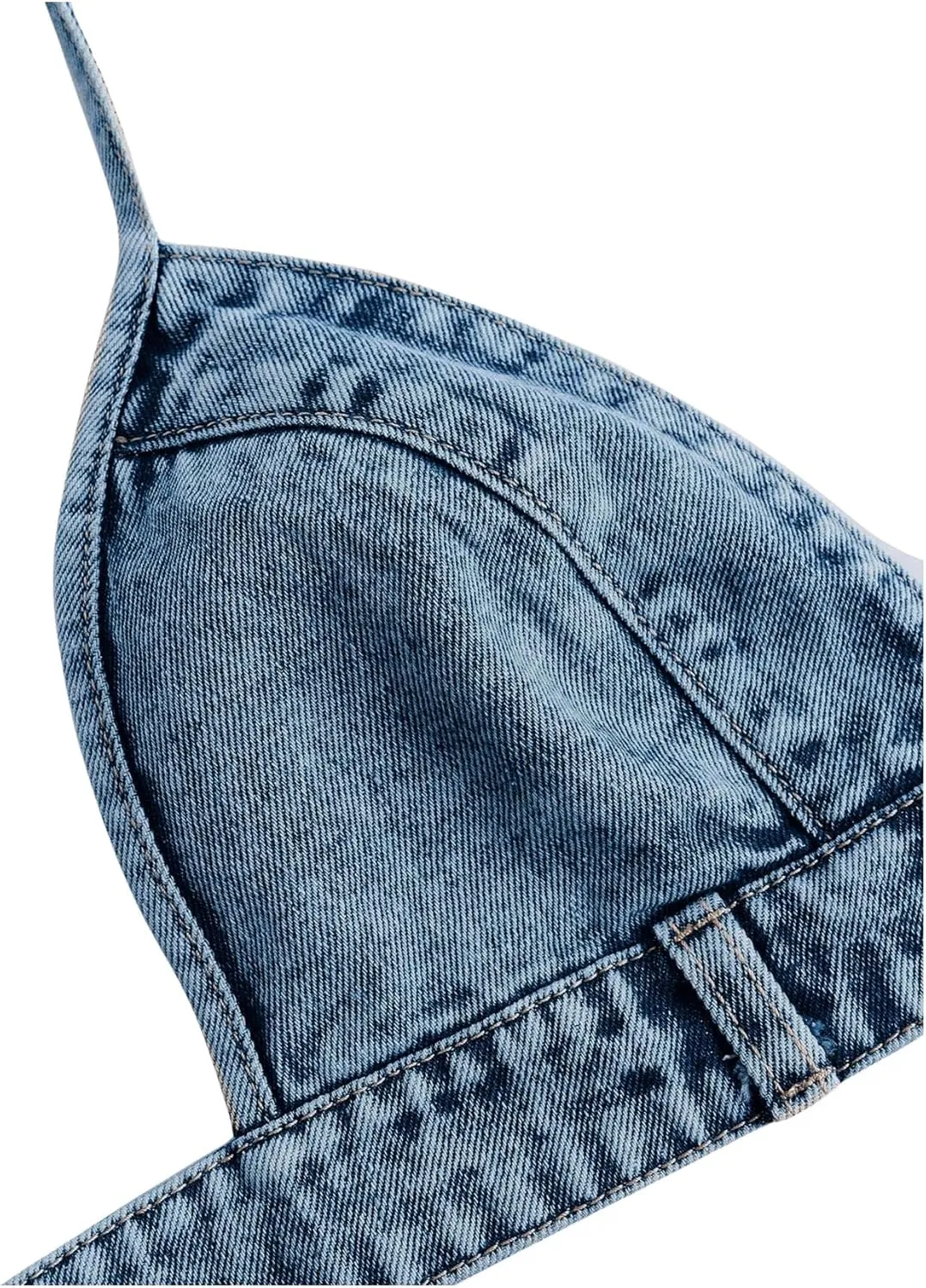 SHENHE Women's Denim Halter Top Tie Backless Triangle V Neck Sexy Jean Crop Top Country Western Bustier