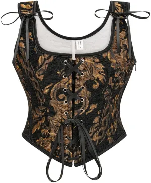 SHYMMUO Women Renaissance Corset Blue Corset Top Lace Up Vintage Bustier Vest Going Out Tank Top