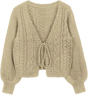 SKAYS Womens Tie Front Bow Cardigan Sweaters Cropped Cable Knit Cardigans Trendy Fall Lightweight Long Sleeve Outerwear