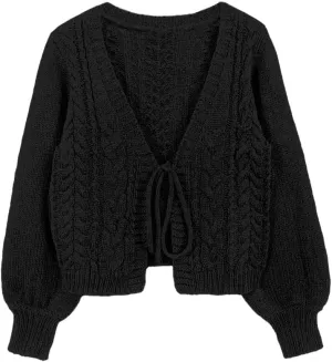 SKAYS Womens Tie Front Bow Cardigan Sweaters Cropped Cable Knit Cardigans Trendy Fall Lightweight Long Sleeve Outerwear
