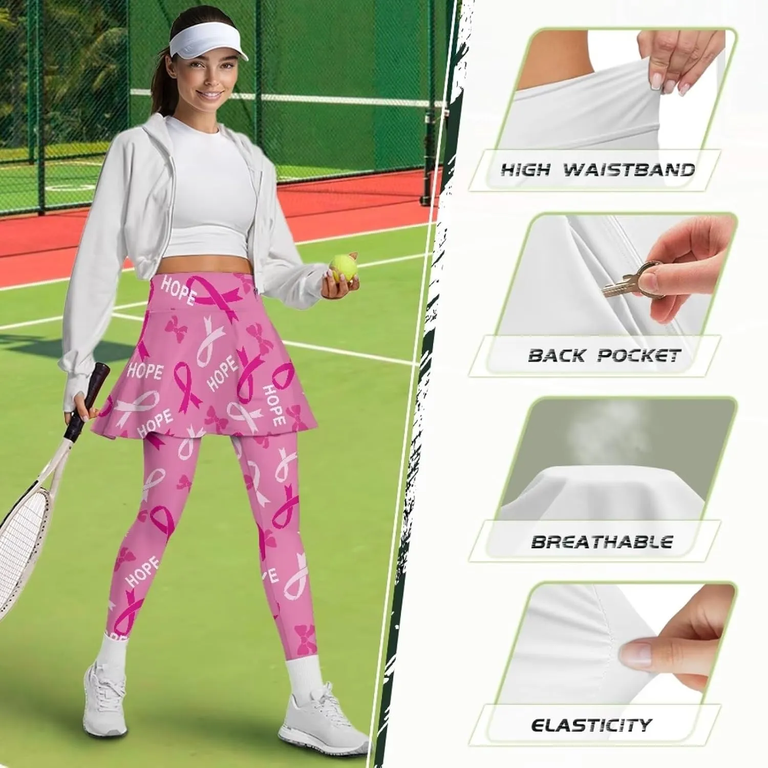 Skirted Leggings for Women with Pockets Tummy Control High Waist Workout Yoga Pants