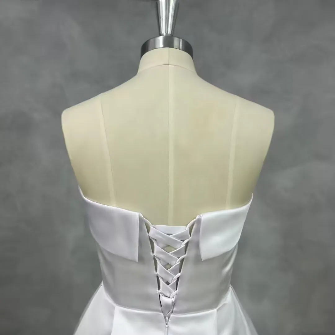 Sleeveless Short Prom Dresses Mini Satin Homecoming Dress A Line Formal Wedding Party Gown with Pockets